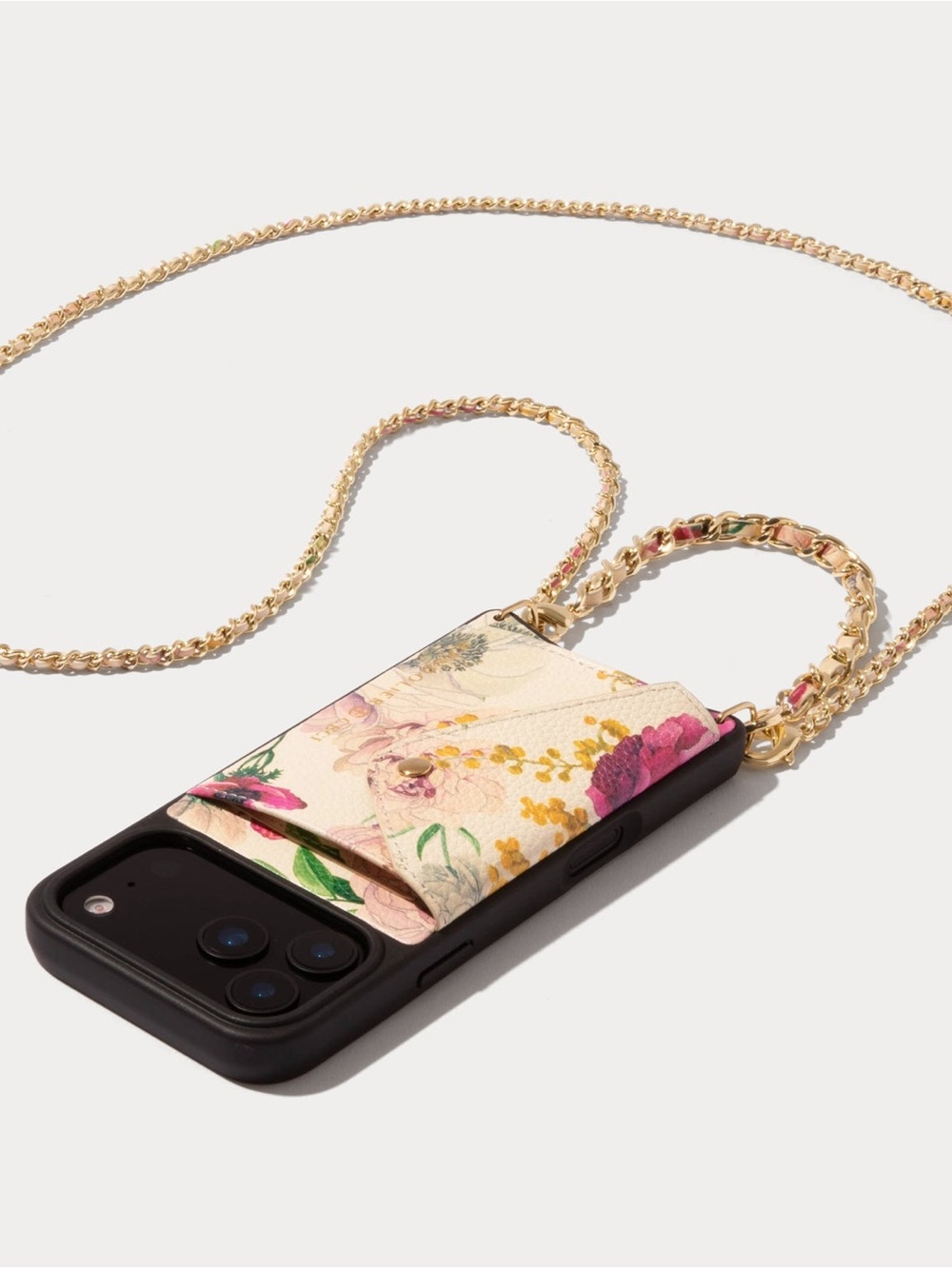 Bandolier Floral Cream Phone Case with Gold Chain